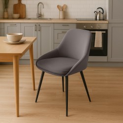 Silla de comedor Elmira en terciopelo negro antracita