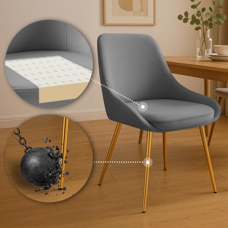 Silla de comedor Elmira en terciopelo gris oscuro y dorado