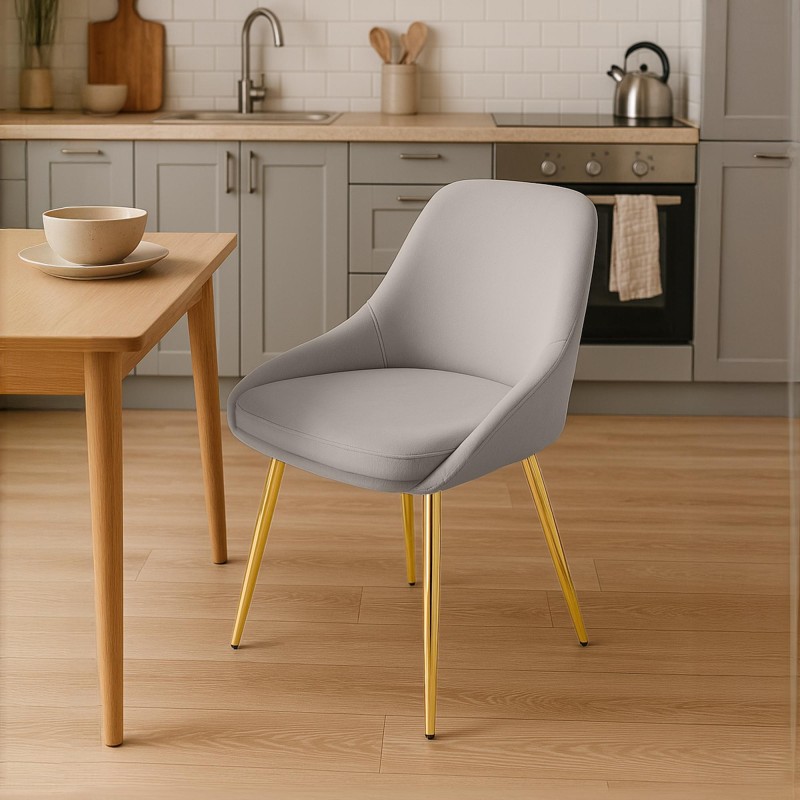 Silla de comedor Elmira en terciopelo gris dorado