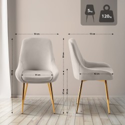 Silla de comedor Elmira en terciopelo gris dorado