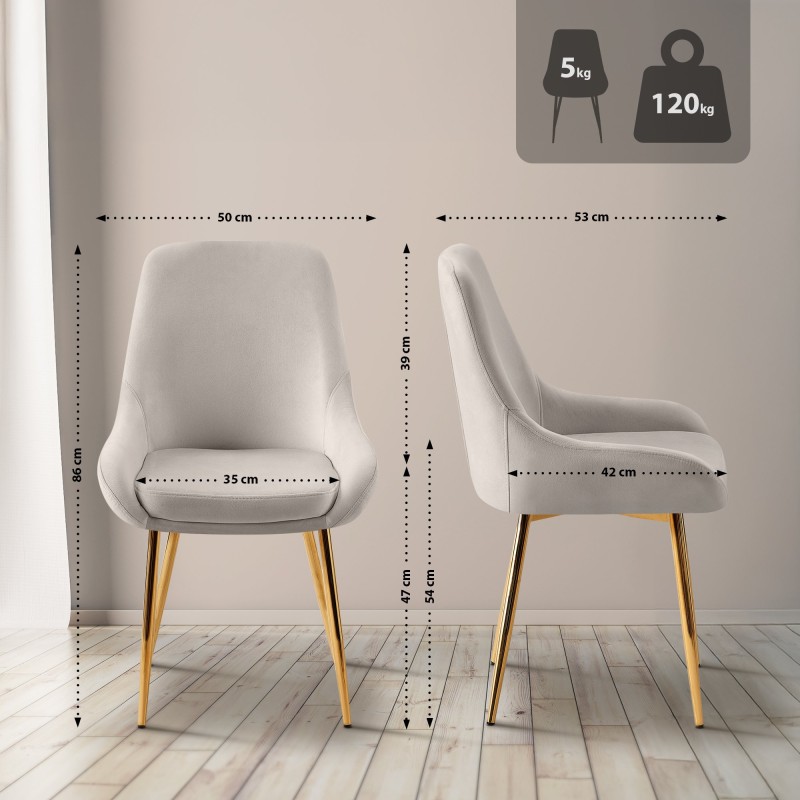 Silla de comedor Elmira en terciopelo gris dorado