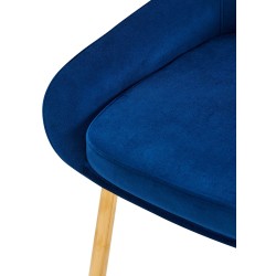 Silla de comedor Elmira en terciopelo azul oscuro y dorado