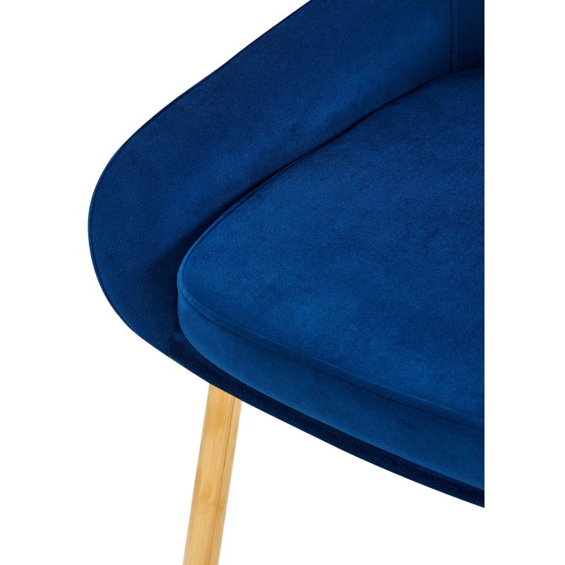 Silla de comedor Elmira en terciopelo azul oscuro y dorado