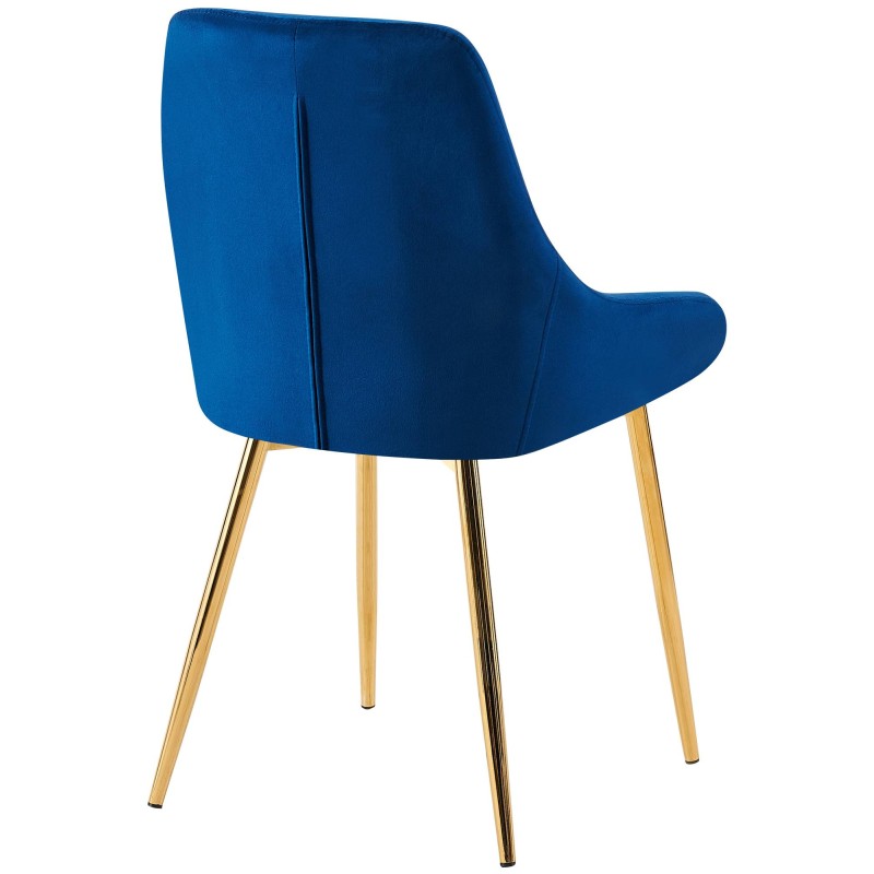 Silla de comedor Elmira en terciopelo azul oscuro y dorado