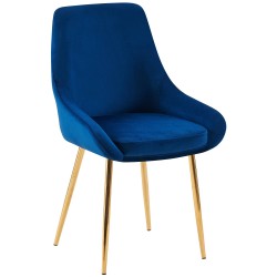 Silla de comedor Elmira en terciopelo azul oscuro y dorado