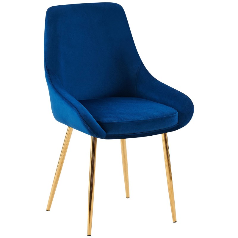 Silla de comedor Elmira en terciopelo azul oscuro y dorado
