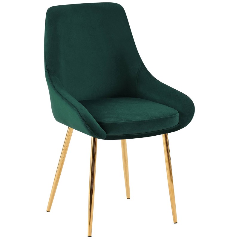Silla de comedor Elmira en terciopelo verde dorado