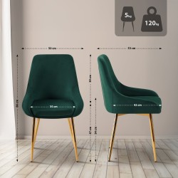 Silla de comedor Elmira en terciopelo verde dorado