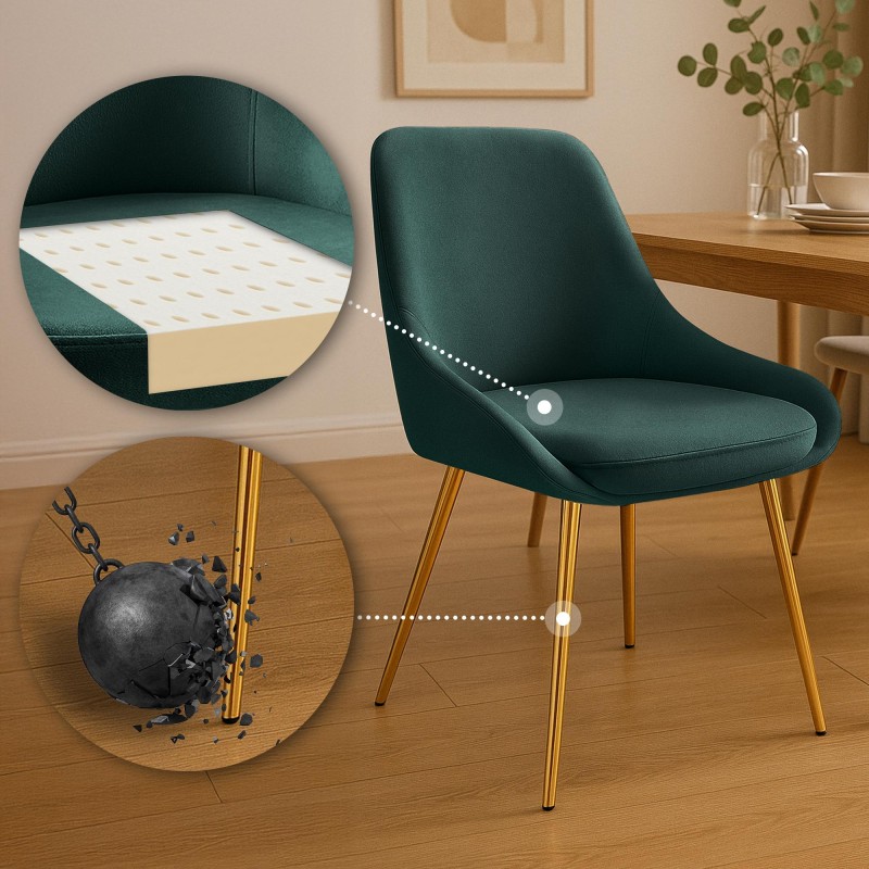 Silla de comedor Elmira en terciopelo verde dorado