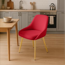 Silla de comedor Elmira en terciopelo rojo dorado