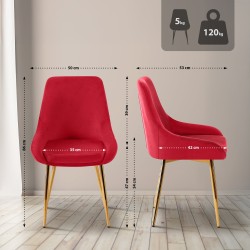 Silla de comedor Elmira en terciopelo rojo dorado