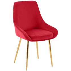 Silla de comedor Elmira en terciopelo rojo dorado