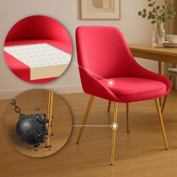 Silla de comedor Elmira en terciopelo rojo dorado