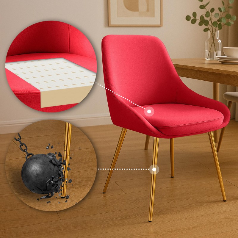 Silla de comedor Elmira en terciopelo rojo dorado