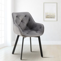 Silla de comedor Antigo en terciopelo gris oscuro