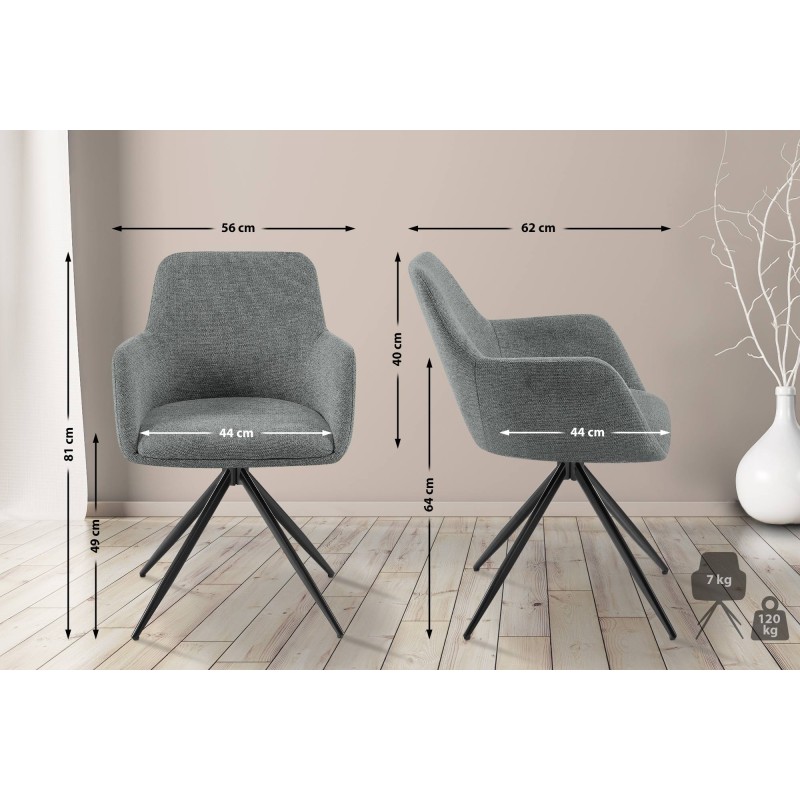 Silla de comedor Olema en tela gris