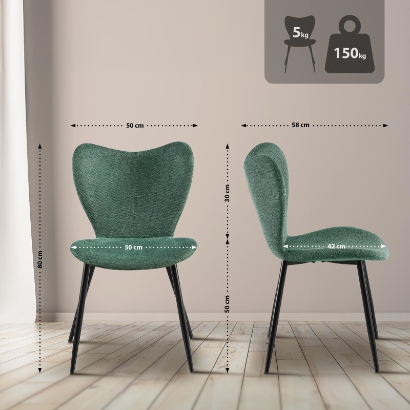 Silla de comedor Maika en tela verde