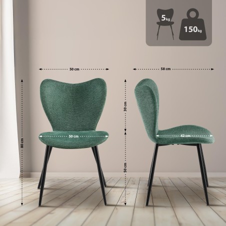 Silla de comedor Maika en tela verde