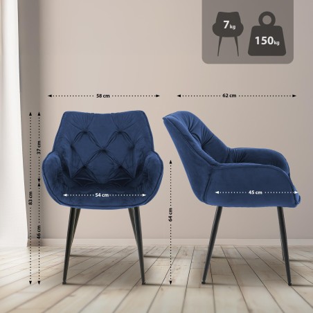 Silla de terciopelo Tanna azul oscuro