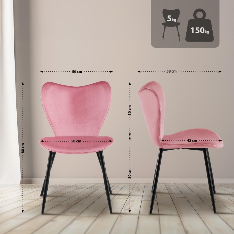 Silla de comedor Maika en terciopelo rosa