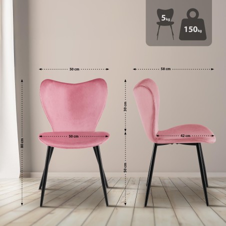 Silla de comedor Maika en terciopelo rosa