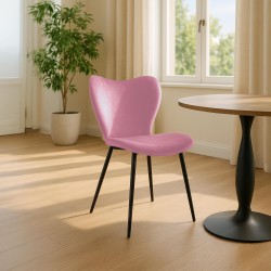 Silla de comedor Maika en terciopelo rosa