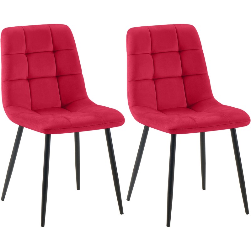 Juego de 2 sillas de comedor Tilde en terciopelo rojo