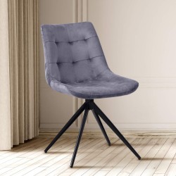Silla de comedor Merna en terciopelo gris oscuro