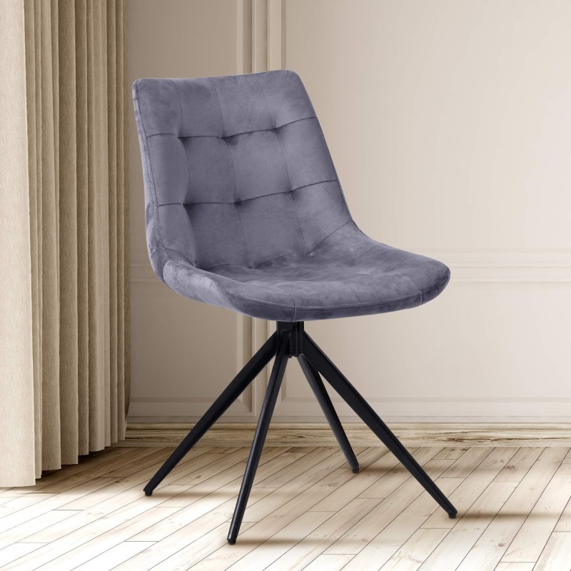 Silla de comedor Merna en terciopelo gris oscuro