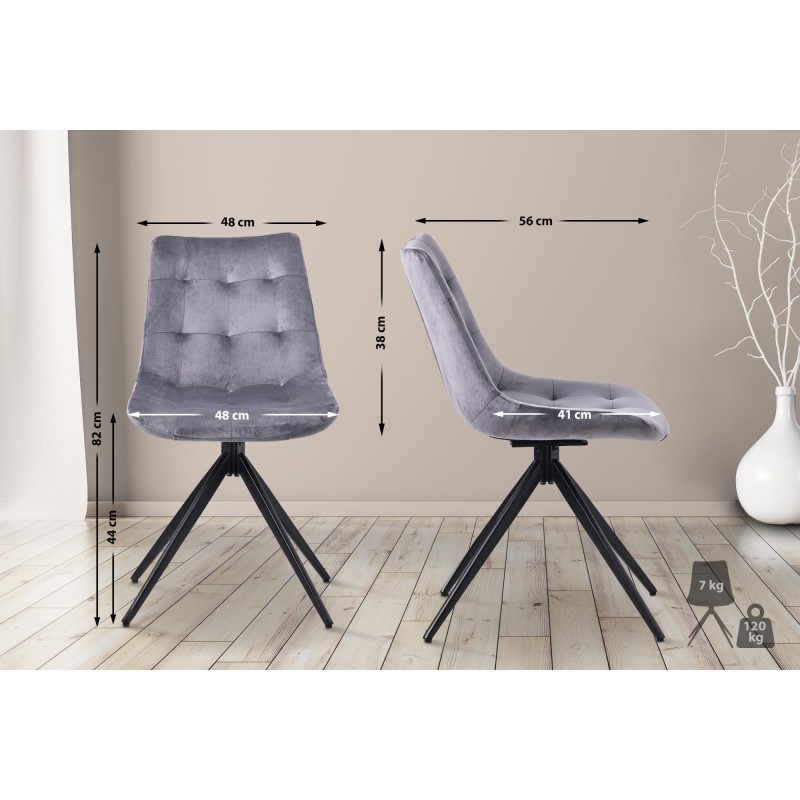 Silla de comedor Merna en terciopelo gris oscuro