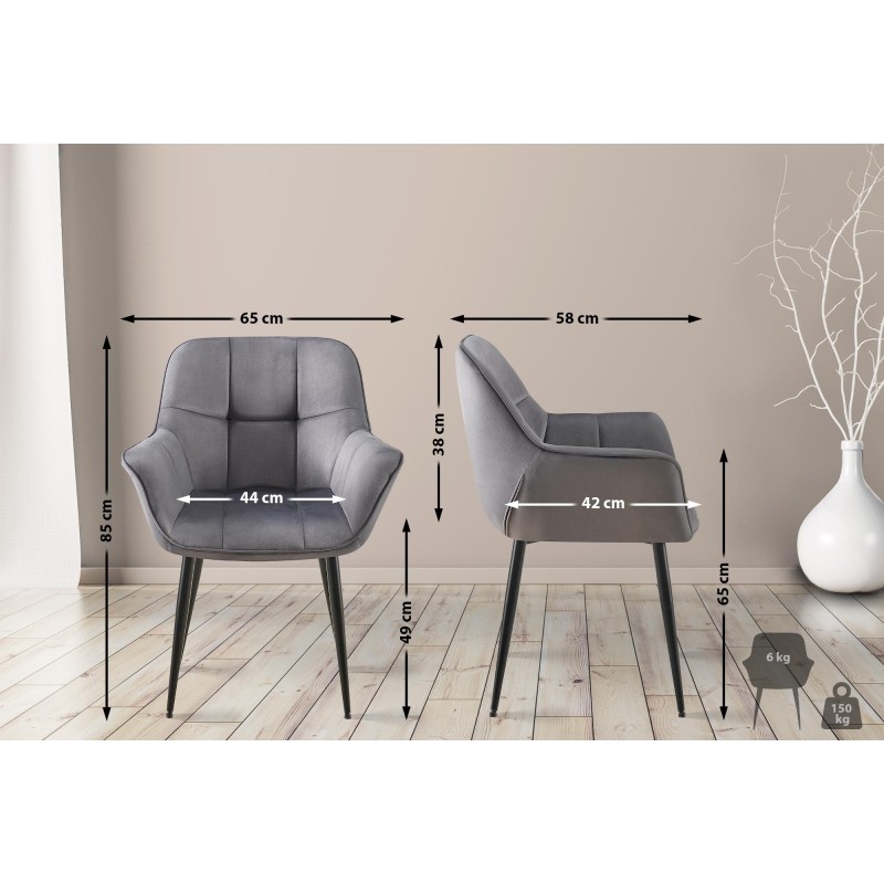 Silla de comedor Roseville en terciopelo gris oscuro