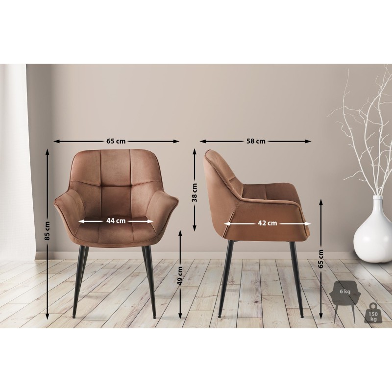 Silla de comedor Roseville de terciopelo marrón