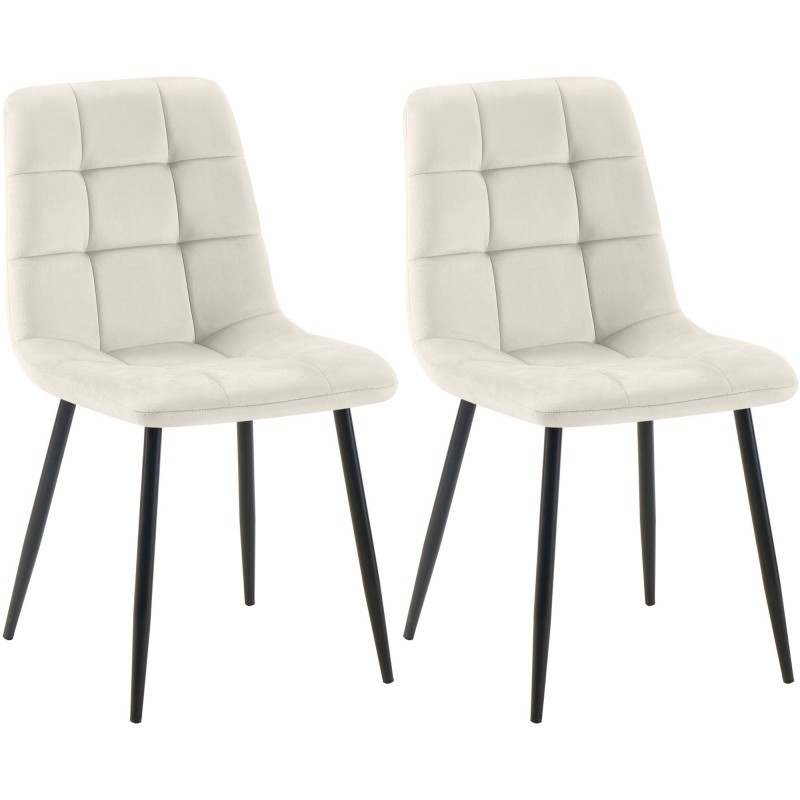 Juego de 2 sillas de comedor Tilde de terciopelo blanco crema