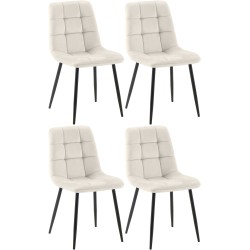 Juego de 4 sillas de comedor Tilde en terciopelo blanco crema