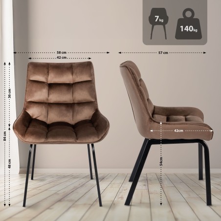 Silla Saranda en terciopelo marrón