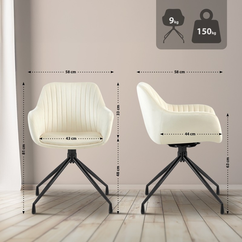 Silla de comedor Welby de terciopelo color crema