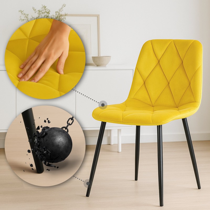 Juego de 2 sillas de comedor Clairton en terciopelo amarillo