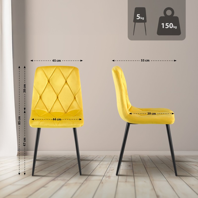 Juego de 2 sillas de comedor Clairton en terciopelo amarillo