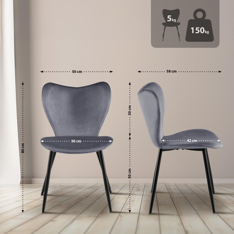 Silla de comedor Maika en terciopelo gris oscuro