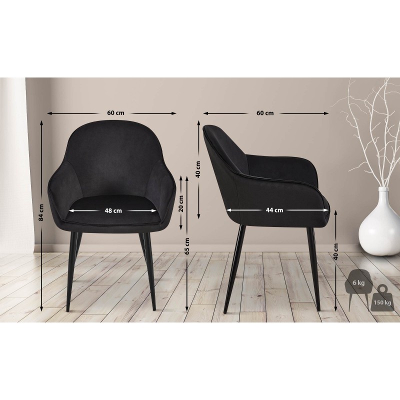 Juego de 2 sillas de comedor Boise en terciopelo negro