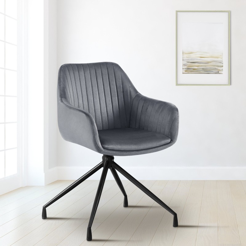 Silla de comedor Welby en terciopelo gris oscuro