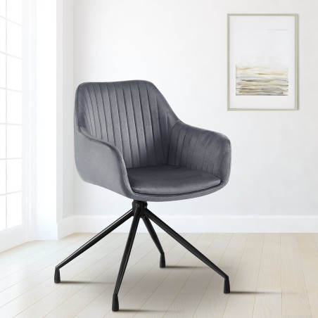 Silla de comedor Welby en terciopelo gris oscuro