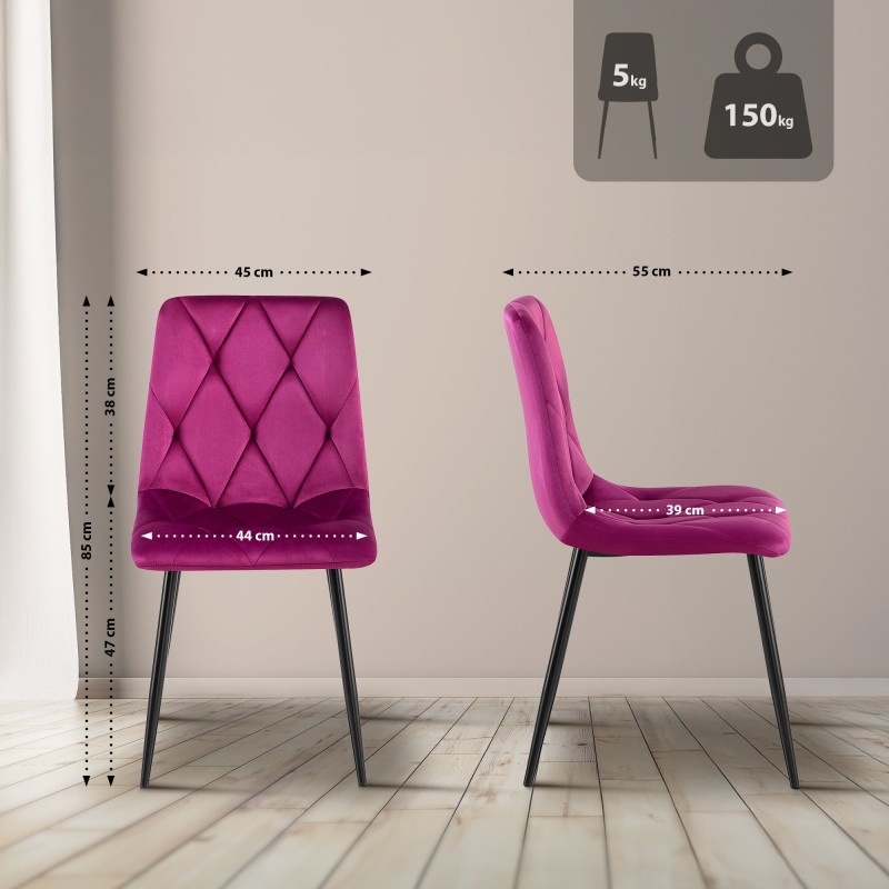 Juego de 2 sillas de comedor Clairton de terciopelo morado