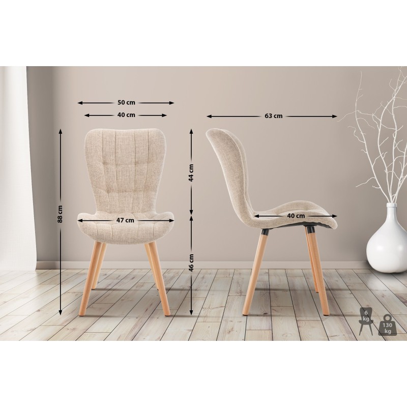 Conjunto de 2 sillas Elda en tela color crema