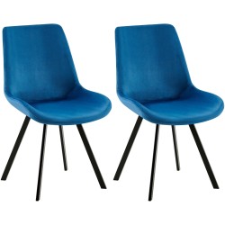 Juego de 2 sillas de comedor Lewes de terciopelo azul oscuro