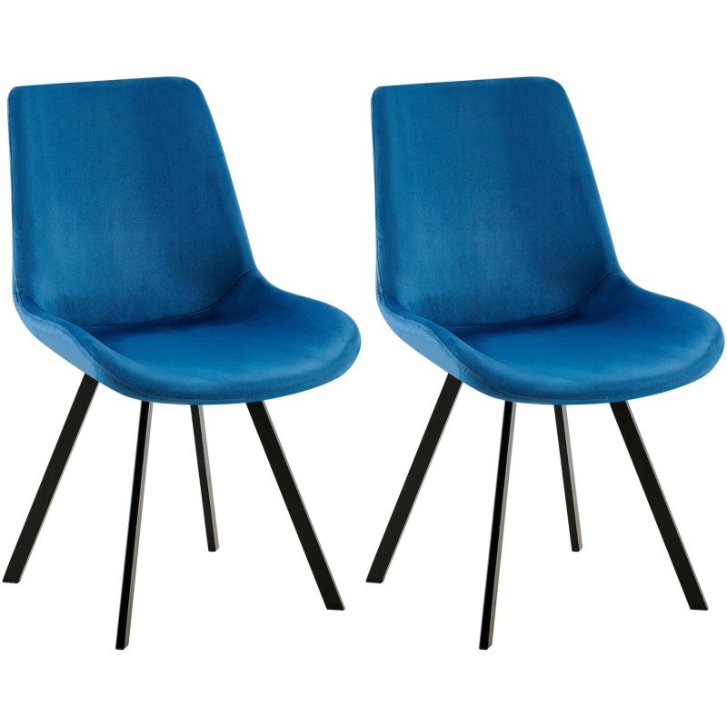 Juego de 2 sillas de comedor Lewes de terciopelo azul oscuro