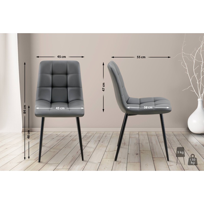 Juego de 4 sillas de comedor Antibes en piel sintética gris oscuro