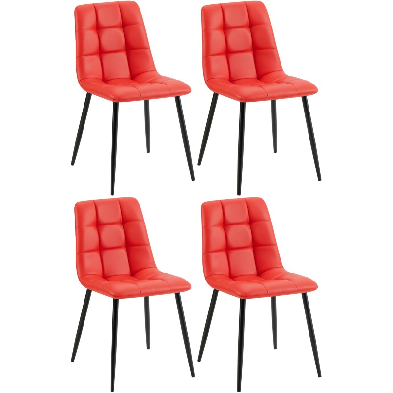 Juego de 4 sillas de comedor Antibes de piel sintética roja