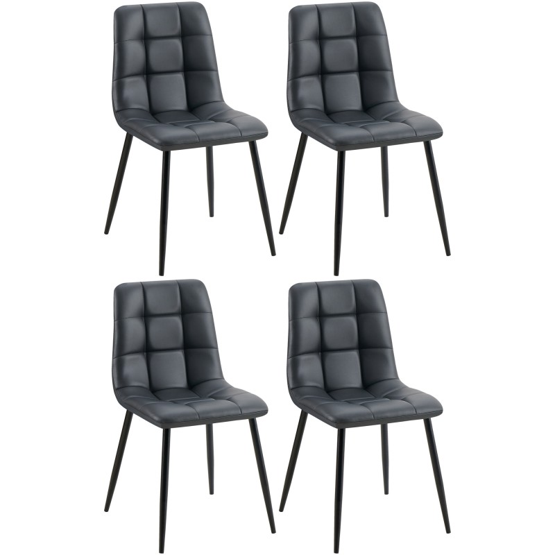 Juego de 4 sillas de comedor Antibes en piel sintética negra