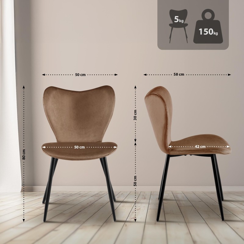 Silla de comedor Maika en terciopelo marrón